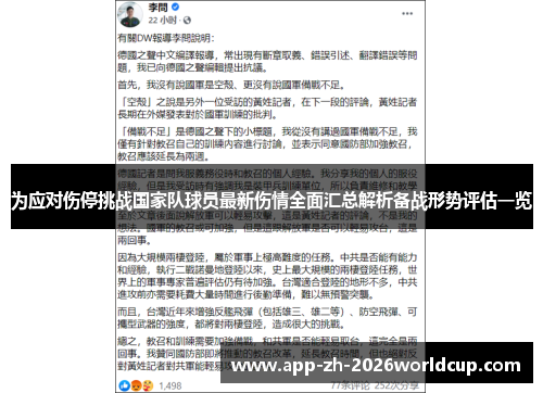 为应对伤停挑战国家队球员最新伤情全面汇总解析备战形势评估一览